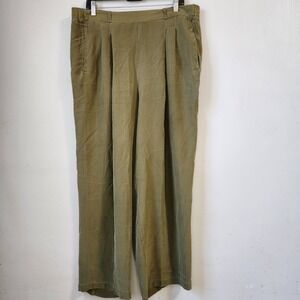Kikit Maurice Sasson Silk Pants‎ Olive Green High Waist Pleated Wide Leg M